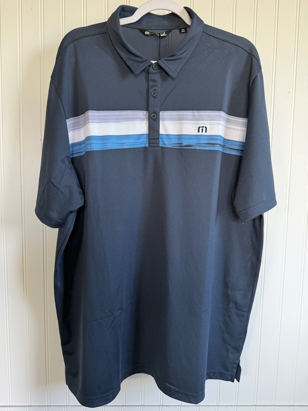 Travis Mathew’s Men’s Cabana Chest Stripe Blue Stripe Polo Shirt 3XL New Golf